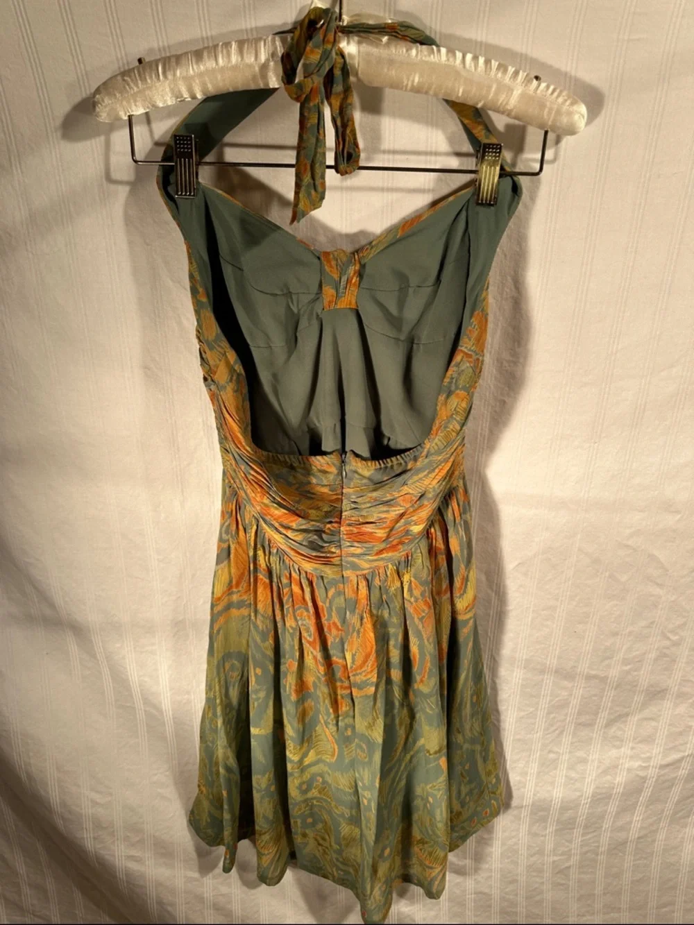 Adrianna Papell One-Shoulder Fit-and-Flare Dress in Green and Gold - Picture 4 of 4